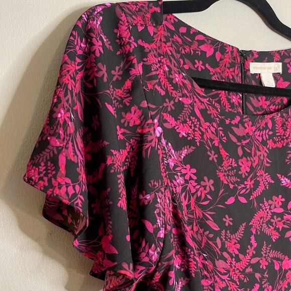 Westport 1962 Size 6 Midi Dress Fitted Black Floral Flutter Short Sleeve 90s - Picture 4 of 10